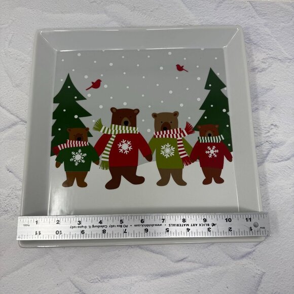 Crate & Barrel 2019 HOLIDAY BEARS 12" Square Platter by Joan Anderson Christmas - Picture 5 of 5